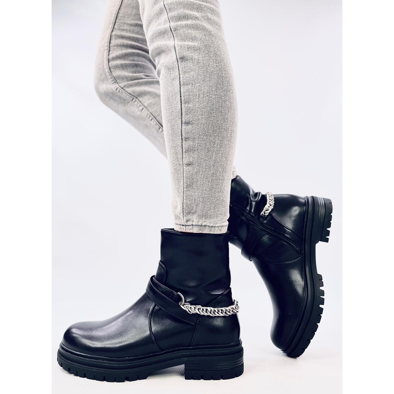 Cindy Black ankle boots with chain 2