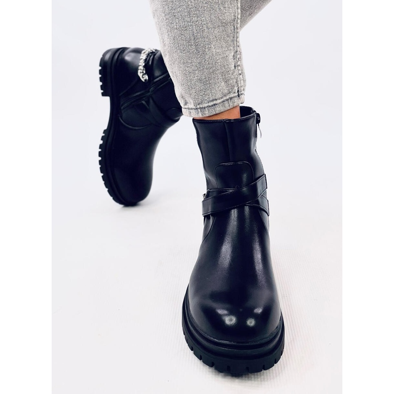 Cindy Black ankle boots with chain 1
