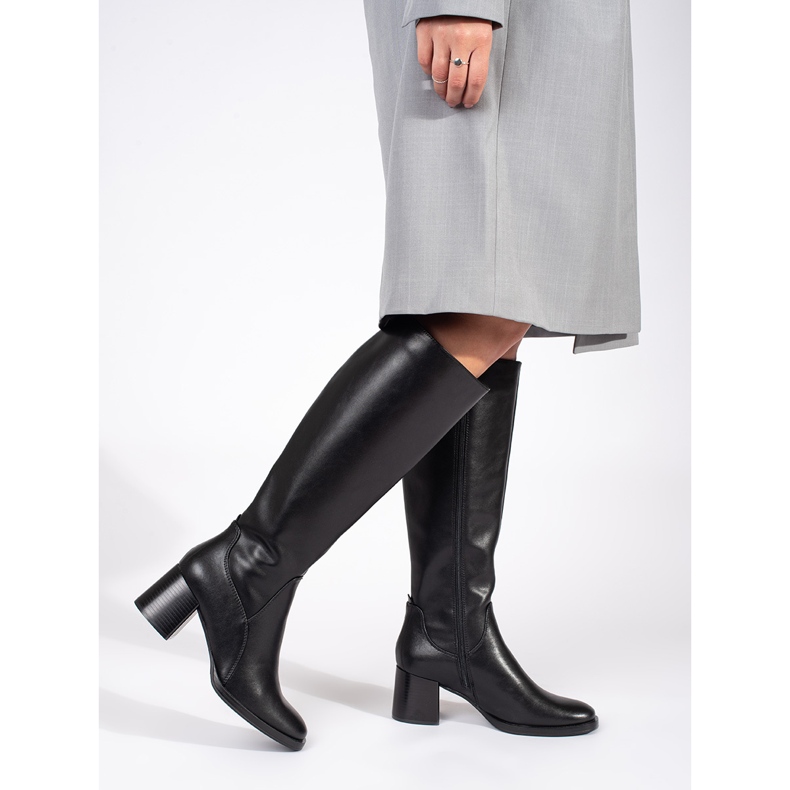 Black classic leather women's high-heeled boots by Sergio Leone 1