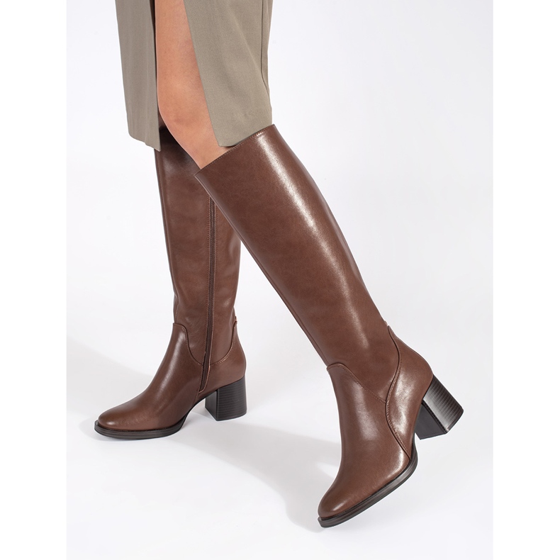 Brown classic leather women's high-heeled boots by Sergio Leone 1