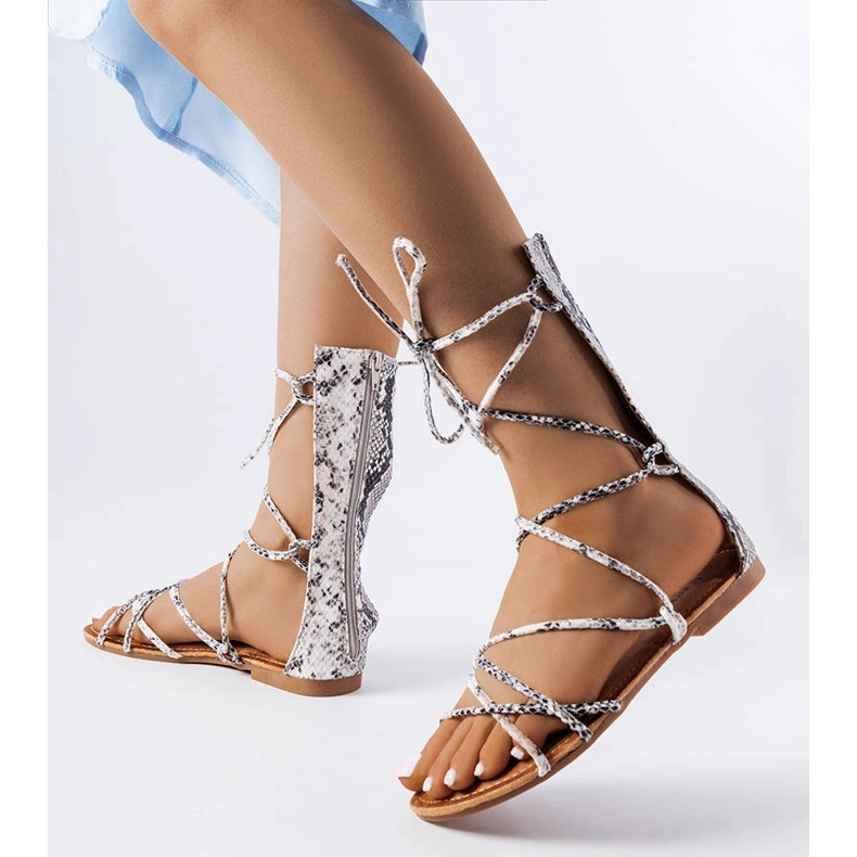 Patterned high-tie sandals from Heliport white 1