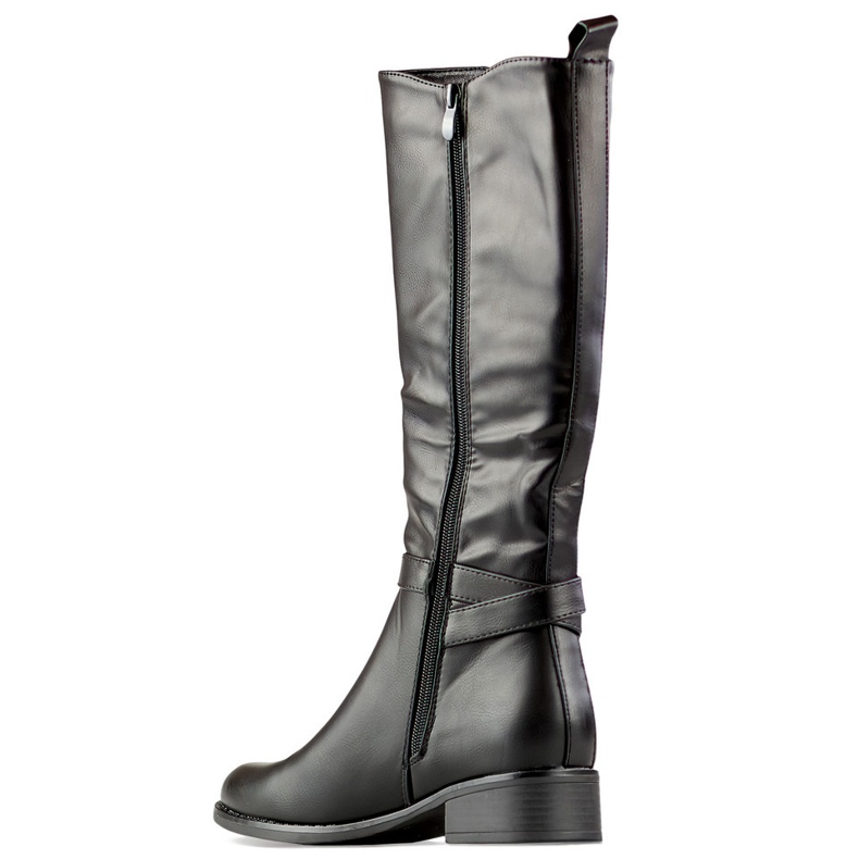 Black women's knee-high boots made of eco-leather, elastic upper 1
