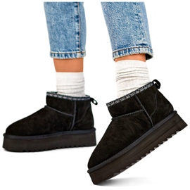 Black leather snow boots, women's insulated winter boots 2