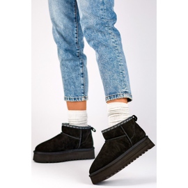 Black leather snow boots, women's insulated winter boots 1