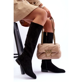 Suede Flat Heel Boots Black Eelin 1