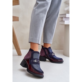 Leather Women's Boots On Massive Heels With Decoration Maciejka 06747-23 Burgundy-Navy Blue red 2