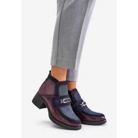 Leather Women's Boots On Massive Heels With Decoration Maciejka 06747-23 Burgundy-Navy Blue red 1