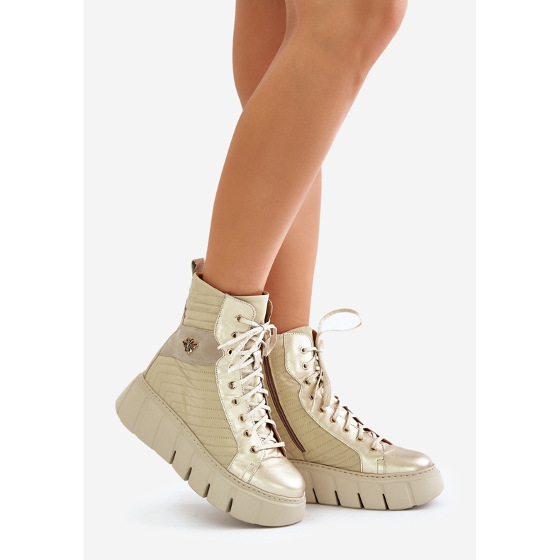 Leather Ankle Boots on the Platform Maciejka 06751-25 Gold golden 1