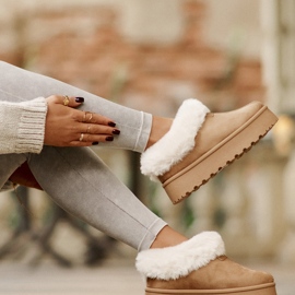 Snow boots with a low upper with fur on the platform Eco Suede Camel Neathoria brown 2