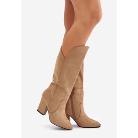 Over-the-knee boots made of eco-suede, beige Clorira 1