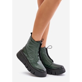 Zazoo 60472 Leather Ankle Boots On A Platform And Wedge, Dark Green 1