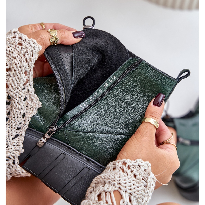 Zazoo 60472 Leather Ankle Boots On A Platform And Wedge, Dark Green 2