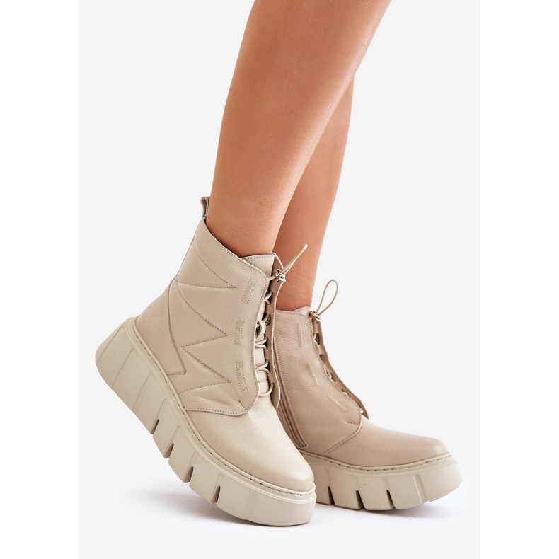 Zazoo 60472 Leather Ankle Boots On A Platform And Wedges, Beige 1 Zazoo 60472 Leather Ankle Boots On A Platform And Wedges, Beige 1