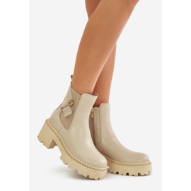 Zazoo 60490 Leather Warm Ankle Boots With Decoration Light Beige 1