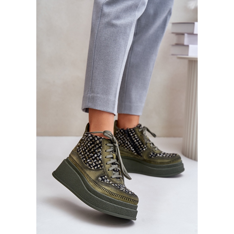 Leather Boots On Platform And Wedge Maciejka 06759-09 Green 2