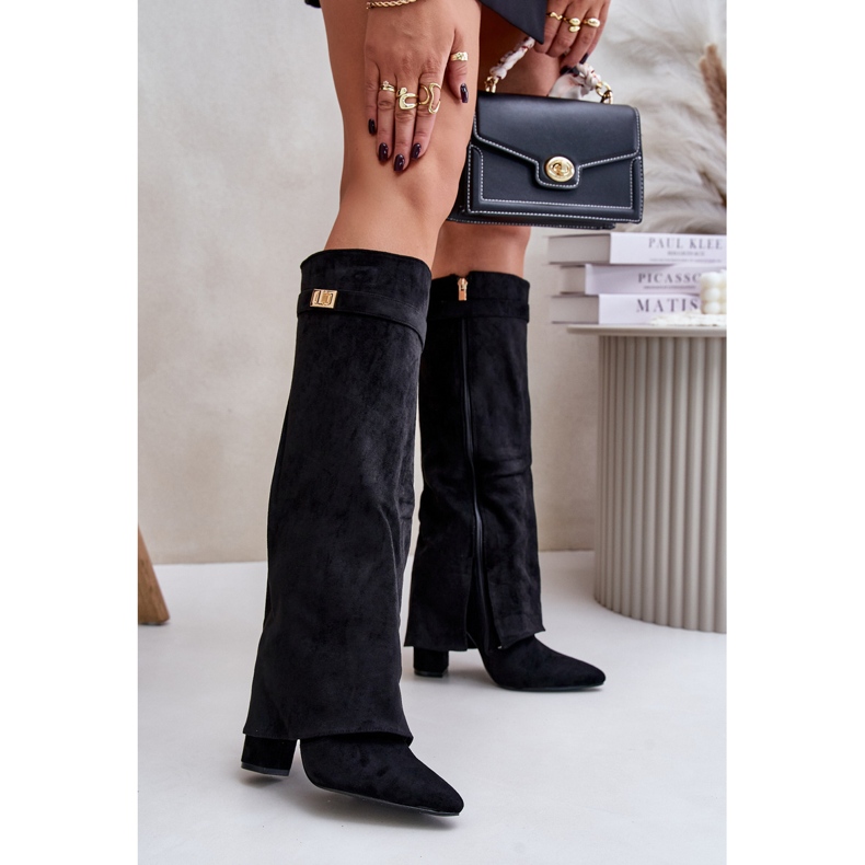 Black Urelli Insulated High Heel Boots With Turned Up Upper 1