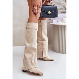 Light Beige Insulated High Heel Boots With Turned Up Upper by Urelli 1