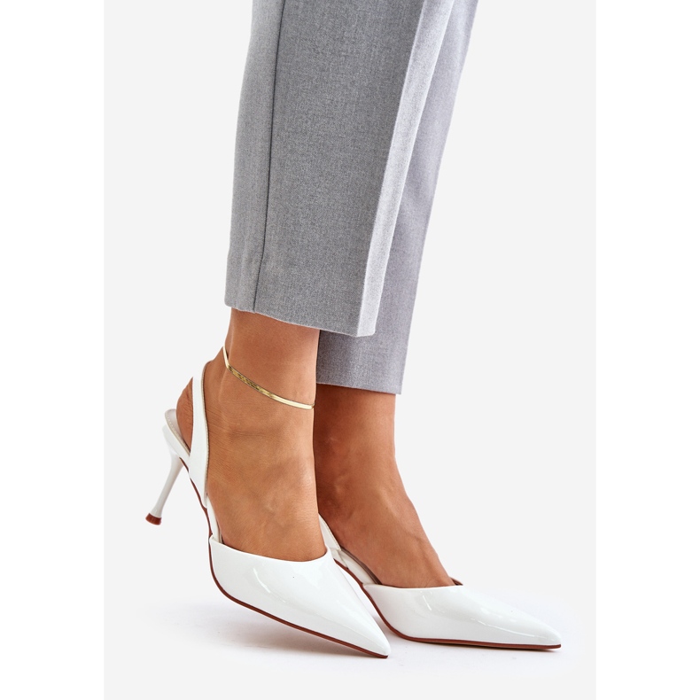 White patent stilettos with open heel Emmizola 1