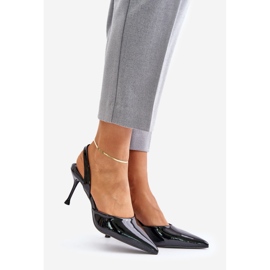 Patent high heels with an open heel, Black Emmizola 1
