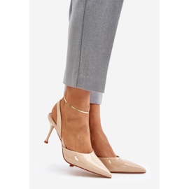 Patent high heels with an open heel, Beige Emmizola 1