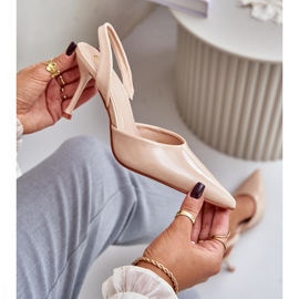 Patent high heels with an open heel, Beige Emmizola 2