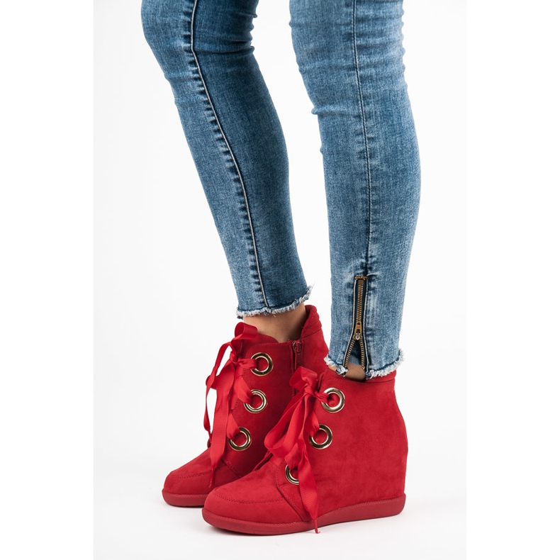 Kylie Ribbon tied ankle boots red 1