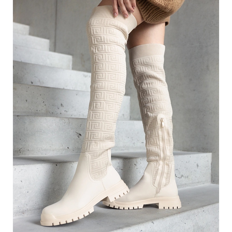 Beige fabric boots with a matte finish Scarlett 1
