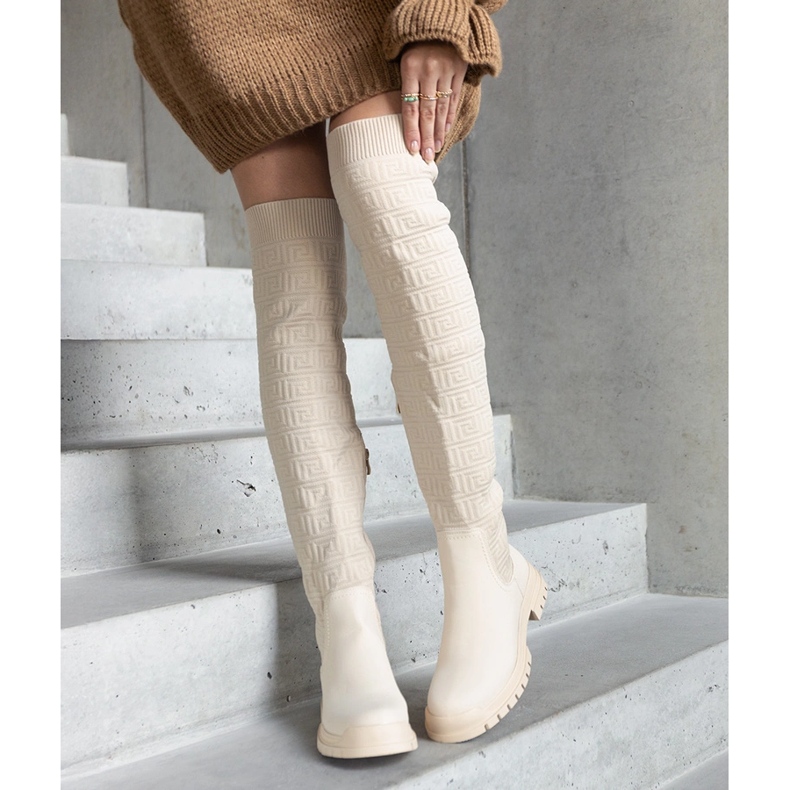 Beige fabric boots with a matte finish Scarlett 2
