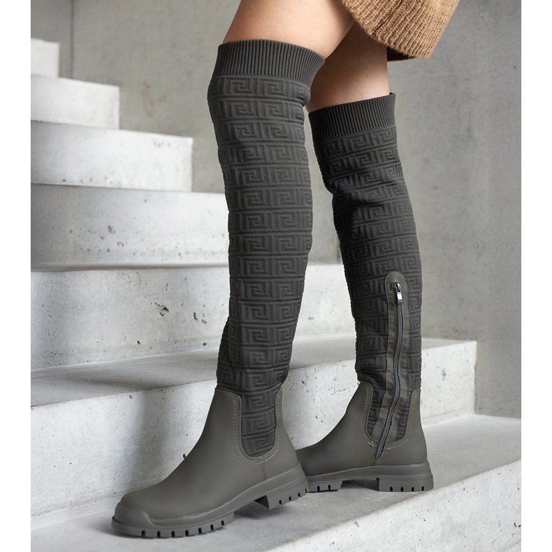 Green fabric boots with a matte finish Scarlett 1 Green fabric boots with a matte finish Scarlett 1