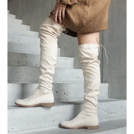 Beige long platform boots made of Hallora eco-suede 1