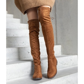 Brown long platform boots made of Hallora eco-suede 2