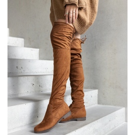 Brown long platform boots made of Hallora eco-suede 1