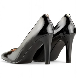 Patent black women's pumps with a comfortable heel, elegant black women's shoes 1