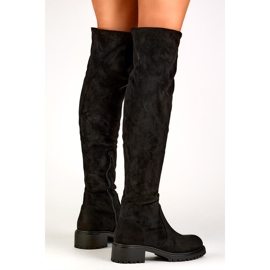 Women's black suede over-the-knee boots with a flat sole 1