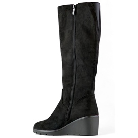 Black suede over-the-knee women's wedge boots 1