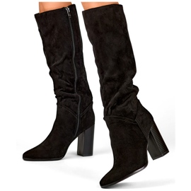 Suede women's high-heeled boots, knee-high boots with a stiletto heel black 2