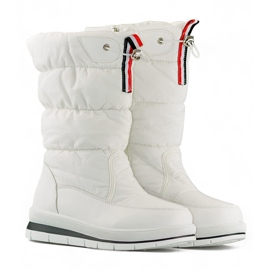 Women's white high snow boots, insulated winter boots with a drawstring 1