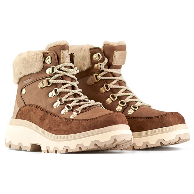 Brown trekking boots, insulated, lace-up winter boots 1