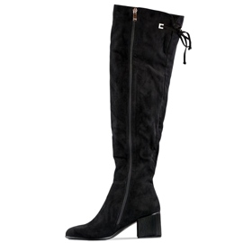 Women's boots above the knee, lace-up long boots with a low heel black 1