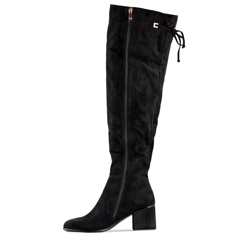 Women's boots above the knee, lace-up long boots with a low heel black 1