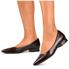 Black classic shoes with a leather insole, women's pointed-toe low-heeled pumps 2