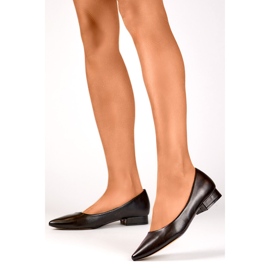Black classic shoes with a leather insole, women's pointed-toe low-heeled pumps 1
