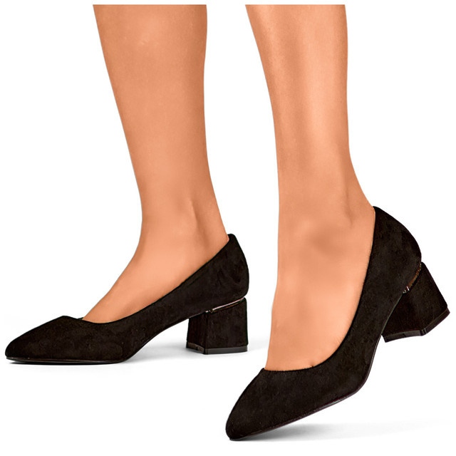 Black suede low-heeled pumps, comfortable women's shoes 2