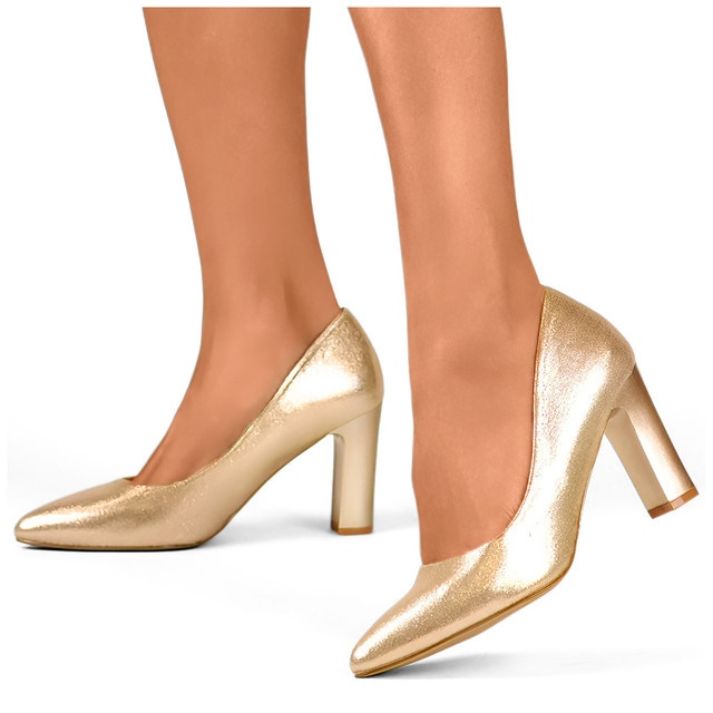 Gold elegant high-heeled pumps with leather insole golden 2