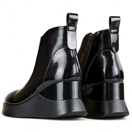 Leather patent leather women's wedge boots. Elegant, insulated women's ankle boots black 2