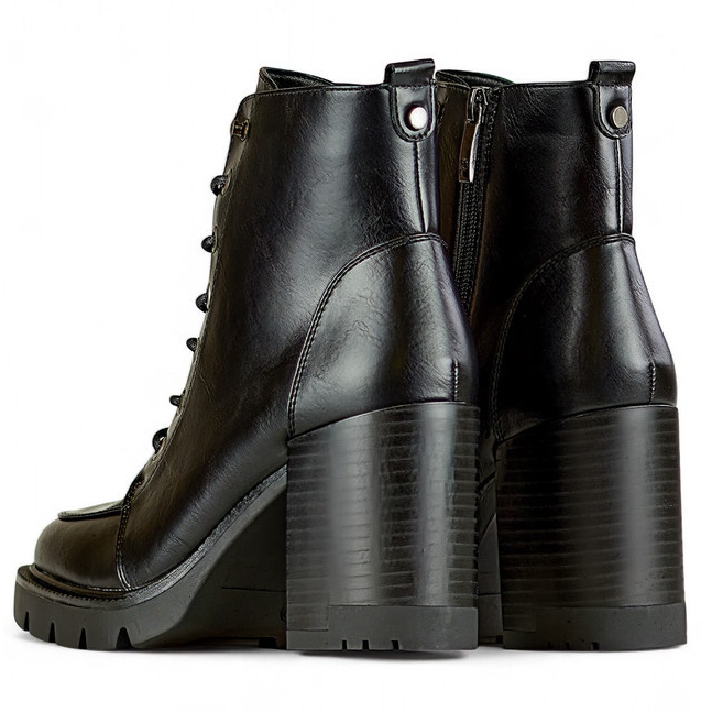 Ladies' high-heeled lace-up boots, insulated winter shoes black 1