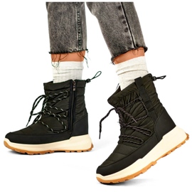 Black sports snow boots, women's lace-up, insulated winter shoes with a flat sole 2