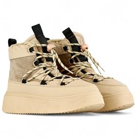 Beige snow boots with a cuff, insulated women's winter boots with a thick sole 1