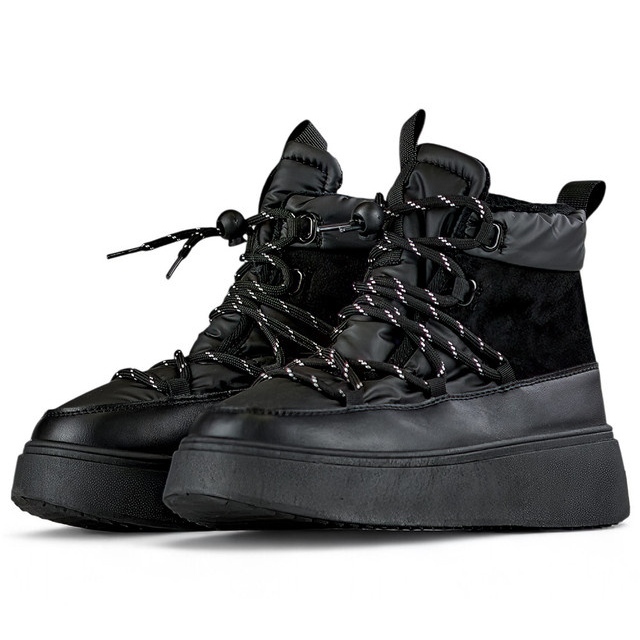 Black snow boots with a cuff, insulated women's winter boots with a thick sole 1