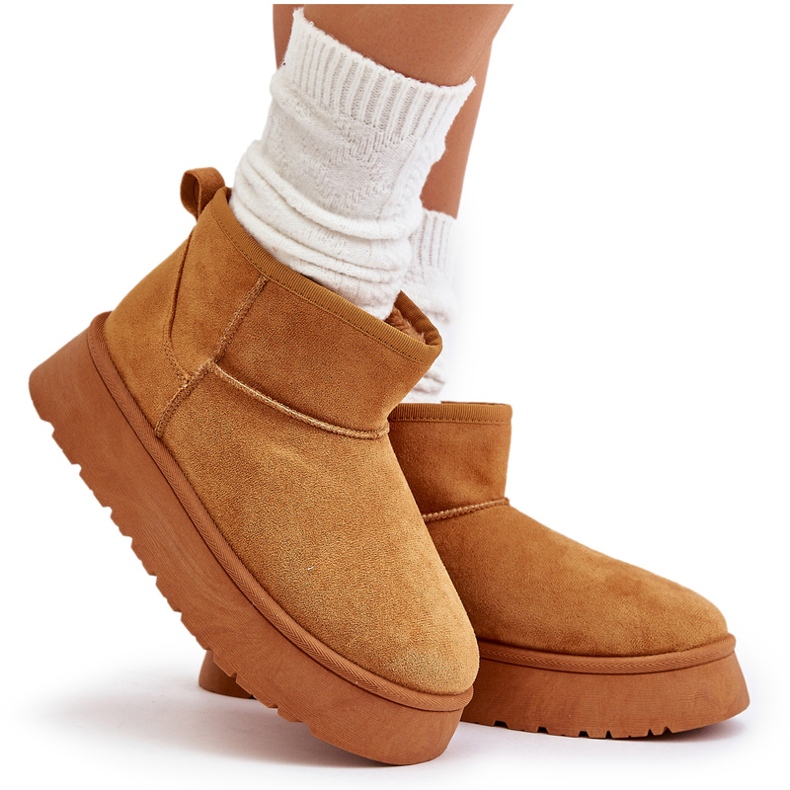 News Low women's snow boots on the platform insulated with Camel fur brown 5